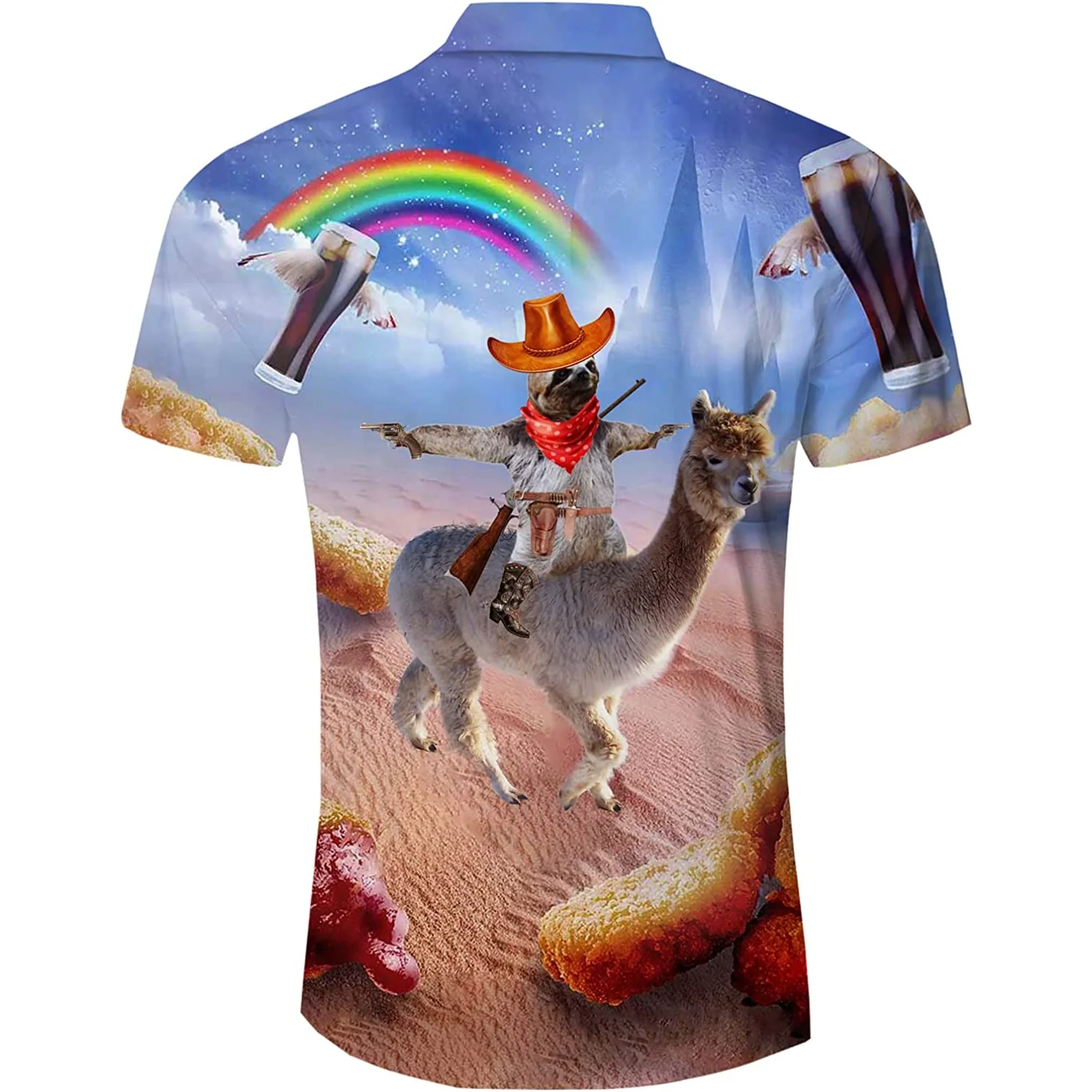Rainbow Cowboy Sloth Riding Llama Funny Hawaiian Shirt